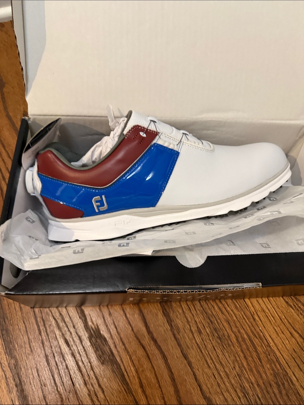 FootJoy White Blue Brown Men's Athletic Golf Shoe